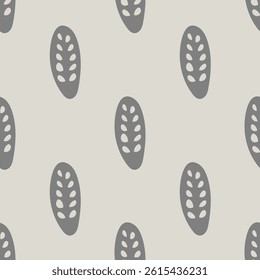 Floral illustration with seamless Scandinavian style pattern. Background with gray leaves, made in a hand-drawn style. The texture of the minimalistic decor. 