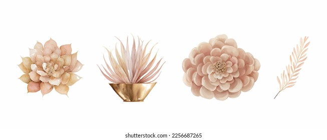 Floral illustration set. Flowers, leaves elements.  Perfect for arrangements, wedding invitations, anniversary, birthday, postcards, greetings, cards, logo.