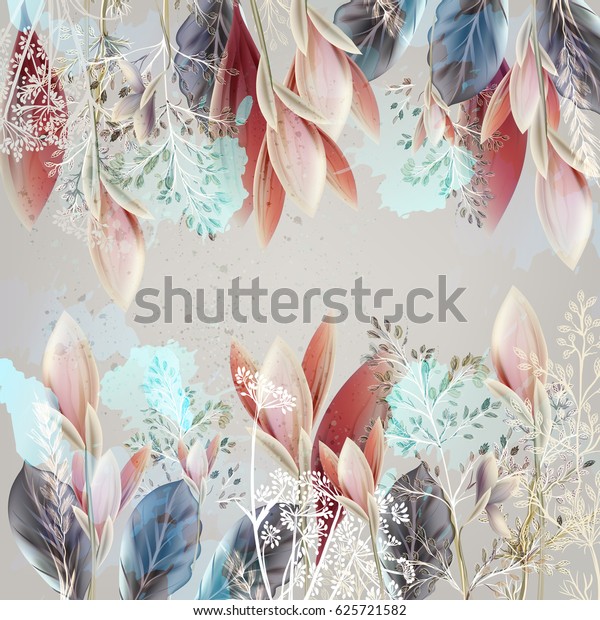 Floral illustration with spring flowers in realistic style. Pastel pink colors