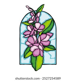 floral illustration in stained glass style