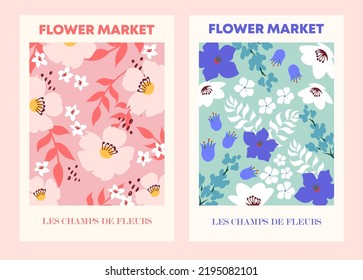  Ilustración floral de flores tropicales. Plantilla de concepto de póster de mercado de flores perfecta para postales, arte mural, banner, etc.