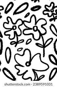 Floral illustration vector, abstract hand drawn flower seamless pattern doodle element shape for texture background 