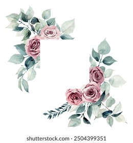 Floral illustration. Vector watercolor botanic frame for wedding or greeting card.