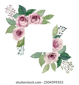 Floral illustration. Vector watercolor botanic frame for wedding or greeting card.