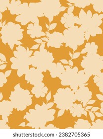 floral illustrations and backgrounds in yellow color. Seamless design textile.