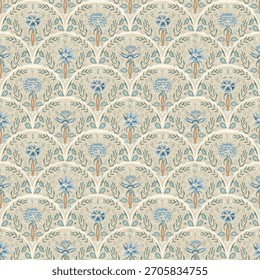 Padrão de chintz indígena floral sem costura. Flor em cima vieira fundo infinito. Plumeria projeto de plumeria de fazenda de tecido ornamento contínuo. Chintz retro repetir capa. Fundo de flores silvestres desenhado à mão do vetor.