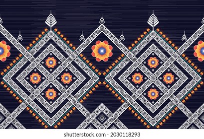 Floral Indian ethnic pattern. Aztec fabric carpet mandala ornament boho chevron textile decoration. Tribal ikat turkey oriental traditional embroidery African American vector illustrations background.