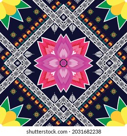 Floral Indian ethnic pattern. Aztec fabric carpet mandala ornament boho chevron textile decoration wallpaper. Tribal turkey native oriental traditional embroidery vector illustrations background 