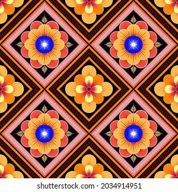 Floral Indian ethnic pattern. Aztec fabric carpet mandala ornament boho chevron textile decoration wallpaper. Tribal turkey orientalist traditional embroidery vector illustrations background.