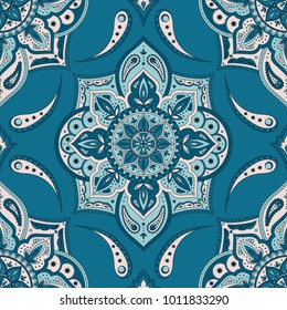 Floral indian paisley pattern vector seamless. Vintage flower ethnic ornament for indonesia batik sarong fabric. Oriental folk design for gypsy bedroom textile, blanket, pillow, duvet, boho clothing.