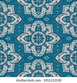 Floral indian paisley pattern vector seamless. Vintage flower ethnic ornament for fabric. Oriental folk design for gypsy bedroom textile, duvet, boho clothing, yoga wallpaper, turkish luxury wedding.