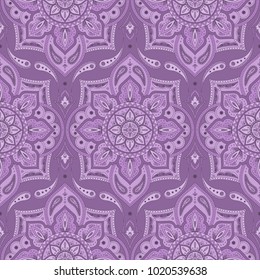 Floral indian paisley pattern vector seamless. Vintage flower ethnic ornament for silk scarf print fabric. Oriental folk design for boho bedlinen, yoga clothing, turkish luxury wedding, kashmir shawl.