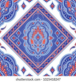 Blumenindianisches Paisley Muster Vektor nahtlos. Vintage Blume ethnische Ornament für Tuch-Bandana. Orientales Volksmuster für Decken, Böhmerkissen, Zigeunerraumtextilien, Yoga-Tapete.