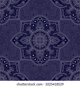 Floral indian paisley pattern vector seamless. Vintage flower ethnic ornament for silk fabric. Oriental folk design for furniture textile, bedlinen, yoga clothing, wallpaper, india luxury wedding.