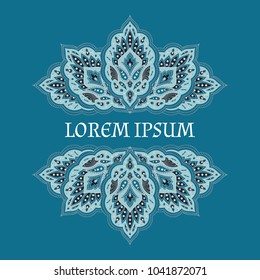 Floral indian paisley pattern vector border card. Arab vintage flower ethnic ornament design for india luxury wedding, ramadan greeting, moroccan spa logo, save the date, bridal shower, anniversary. 