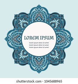 Floral indian paisley pattern vector frame. Islamic vintage flower ethnic ornament design for india luxury wedding, ramadan greeting, moroccan spa, save the date, bridal shower, anniversary, holiday. 
