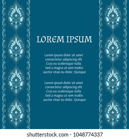 Floral indian paisley pattern vector card template. Ottoman vintage flower ethnic ornament design for india luxury wedding, ramadan greeting, moroccan spa, save the date, bridal shower, holiday. 