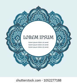 Floral indian paisley pattern vector frame. Ottoman vintage flower ethnic ornament design for india luxury wedding, ramadan greeting, moroccan spa, save the date, bridal shower, anniversary, holiday. 