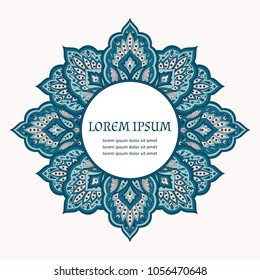 Floral indian paisley pattern vector frame. Mandala vintage flower ethnic ornament design