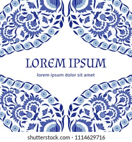 Floral indian paisley pattern vector frame card template. Paisley antique ethnic ornament design for luxury wedding invite card, holiday new year greeting, moroccan spa, save the date, bridal shower. 