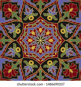 Floral indian pattern with mandala. Vector beautiful background. Colorful template for textile, carpet, shawl.