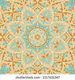 Floral indian pattern with mandala. Vector beautiful background. Colorful template for textile, carpet, shawl.