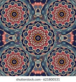 Floral indian pattern with red lotus flower.