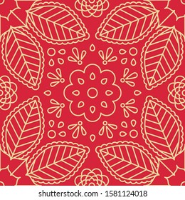 Floral indian seamless pattern with flower and leaf ornament