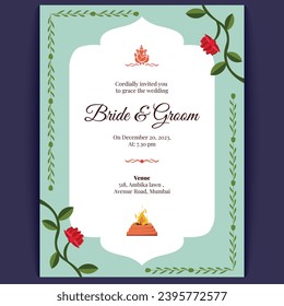 Floral indian wedding card design, invitation template