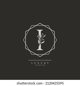 Floral Initial Alphabet I flowers bouquet composition. Elegant collection for wedding invites decoration, logo other concept ideas.