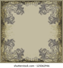 Floral ink frame on vintage background