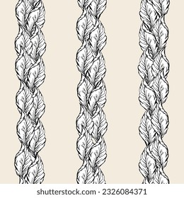 Floral ink hand drawn design. Chines peon with leaves seamless pattern for textile