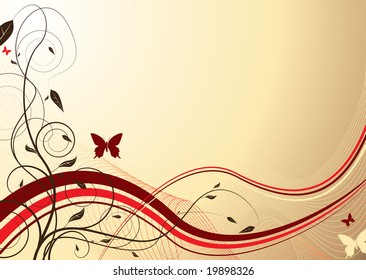 Floral inspired background in maroon and cream with butterfly