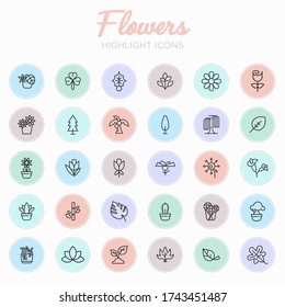 Floral Instagram Highlight Cover Icons. Vector Illustration