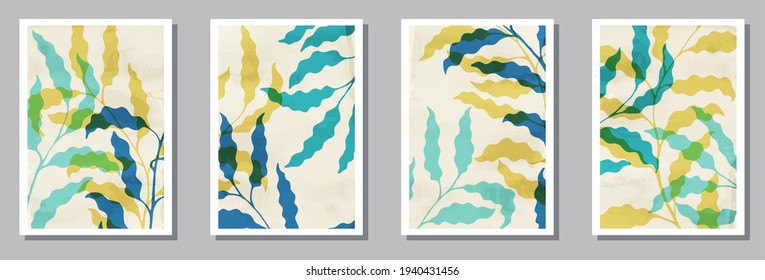 Floral interior prints collection. Spring branches with leaves. Eucalyptus leaves modern botanical design.. Sage plant frames. Branches vector illustration. vector design..