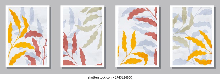 Floral interior prints collection. Spring twigs with leaves. Sage foliage boho botanical backgrounds. Willow nature covers. Branches vector illustration. vector design..