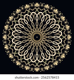 Floral intricate lines and curves beautiful lacy mandala pattern with circle frame, border. Vector ornamental arabesque greek style modern background with abstract flowers. Ornate texture.