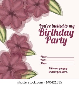 floral invitation birthday over white background vector illustration