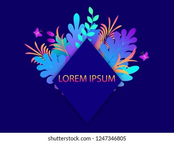 Floral invitation card with bright plants on dark background