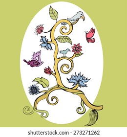 Floral invitation card with butterfly. Vector illustration. It can be used for greeting cards and decoration for bags