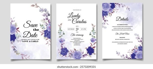 Floral Invitation Card With Elegant Design Set. Illustrator and designer. Wedding Invites, save the date, Birthday Invites, Video Invites, E-Cards.