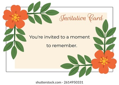Floral Invitation Card with Green Leaves and Pastel Flowers, Elegant Botanical Design Template for Wedding, Baby Shower, Birthday or Garden Party Invitations