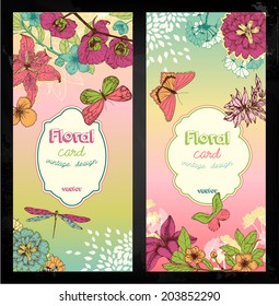 Floral invitation card. Hand drawn. 