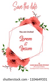 Floral invitation card illustration with sample text.