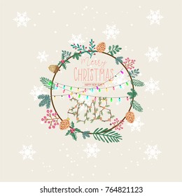 Floral invitation card. . Merry Christmas and Happy New Year 