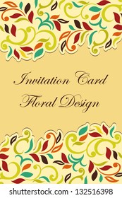 Floral Invitation card, Spring colored swirls design