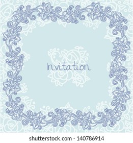 floral invitation card template, blue colors with rose flowers