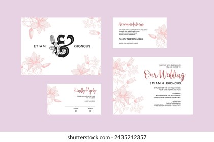 Floral invitation card template design, quince flowers with ampersand lettering. Vintage theme vector illustration.