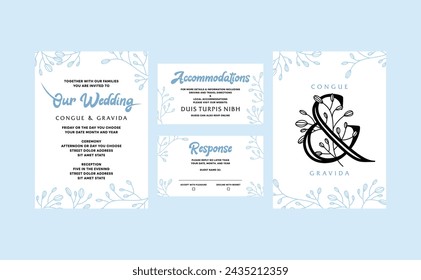 Floral invitation card template design, quince flowers with ampersand lettering. Vintage theme vector illustration.