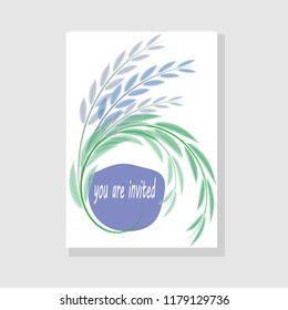 Floral invitation card template, leaves. vector illustration